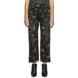 R13 Black Floral & Leopard-Accented Boyfriend Jeans